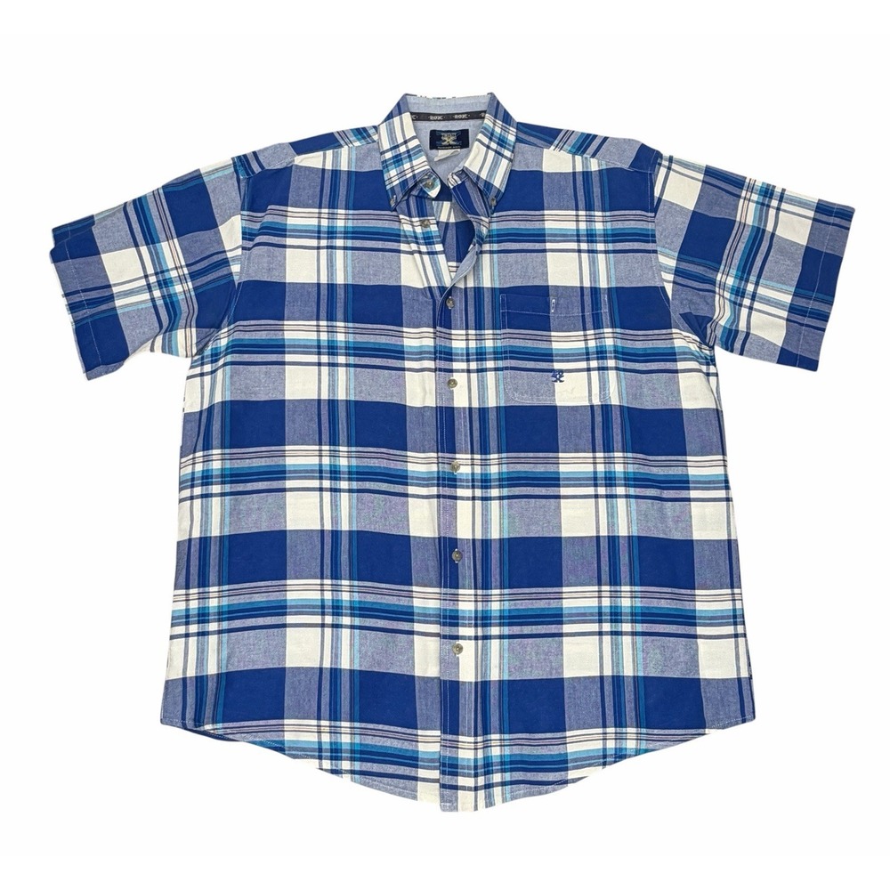Wrangler 20X Cowboy Button Up Dress Shirt Blue Plaid Short Sleeve Mens Size 3XL